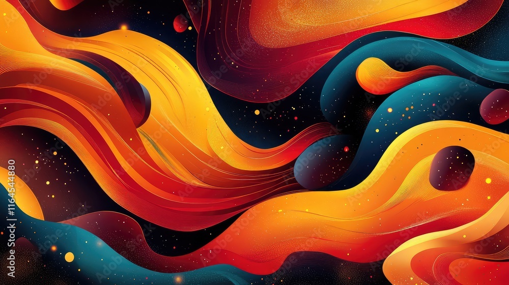 Poster smooth red gradient background with swirling abstract shapes, symbolizing new year joy and movement.