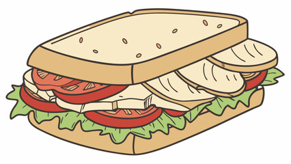 Classic Chicken Sandwich: A simple yet delicious cartoon illustration of a chicken sandwich, featuring fresh lettuce, juicy tomato slices, and tender chicken breast.
