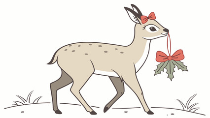 Fawn with Mistletoe: A charming illustration of a young deer carrying mistletoe. Perfect for Christmas cards, decorations, or children's books.  
