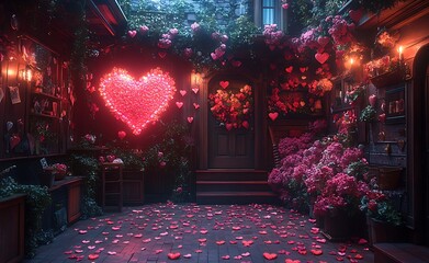 Cozy House with a Heart-Shaped Sign of Love


