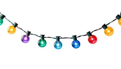 Colorful Christmas string lights with transparent background