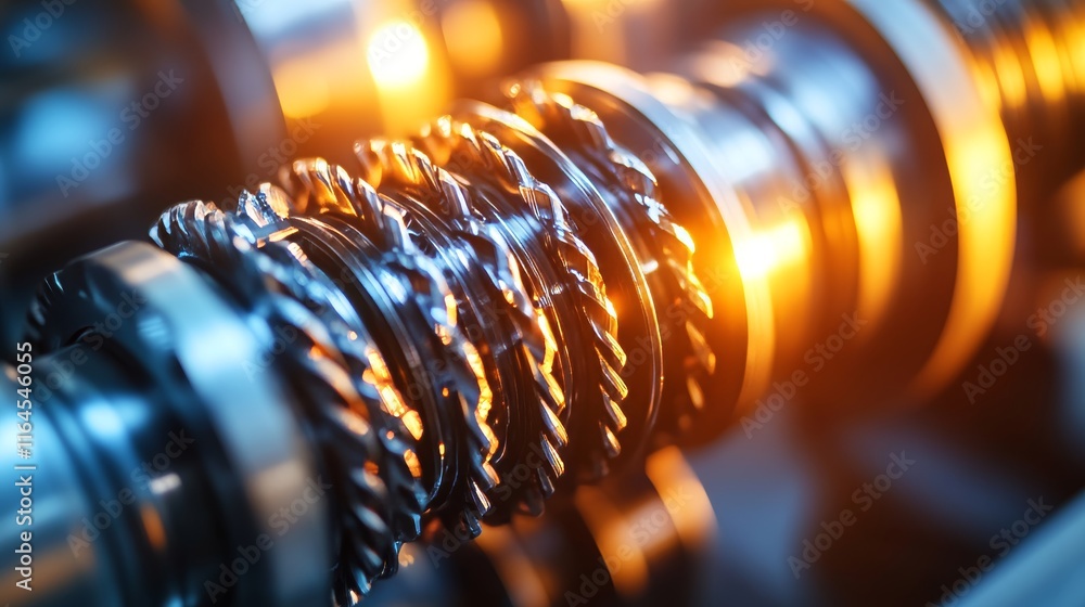 Poster detail of industrial machine with interlocking gears, high-tech engineering background