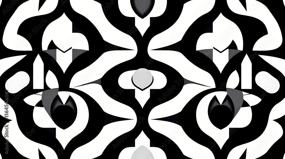 Poster black and white abstract seamless pattern: a captivating, geometric design in black and white, featu