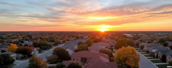 A beautiful sunset over a suburban neighborhood