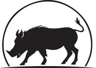 black and wight Wild boar logo type silhouette design