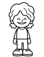 kid smile and enjoy activities in black and white line