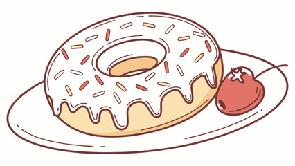 Donut Delight:  A delightful illustration of a frosted donut with sprinkles, accompanied by a juicy strawberry on a plate, perfect for adding a touch of sweetness to your designs.  