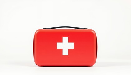 Obraz premium Red First-Aid Kit: Minimalist Medical Case with White Cross