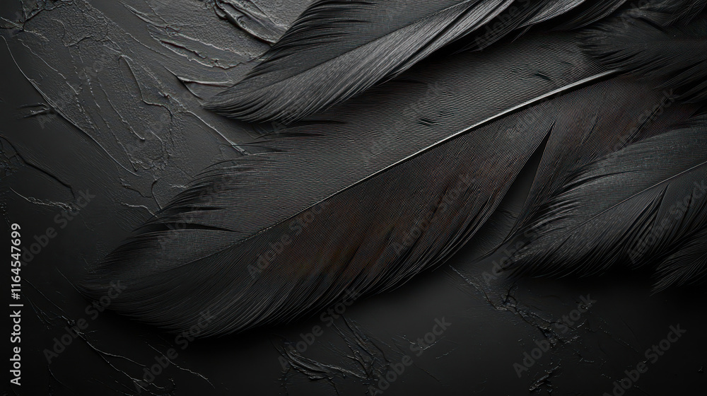 Poster elegant black feather texture abstract background with intricate detail and dark minimalist aestheti