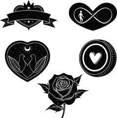 Set of patches for Valentine's day isolated on white