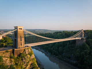 Bristol suspension bridge tower at sunset in spring