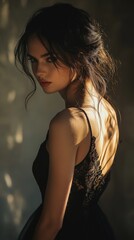 Naklejka premium Elegant female portrait with dramatic pose and sophisticated lighting for art presentation