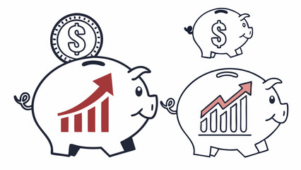 Piggy Bank Savings Growth: Illustration of a piggy bank with an arrow pointing upward inside, symbolizing financial growth and prosperity.  