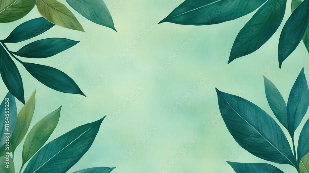 Poster tropical greenery with overlapping leaves and deep shadows on soft background for nature inspired de