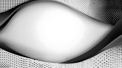 Abstract grayscale design with flowing curves and dots