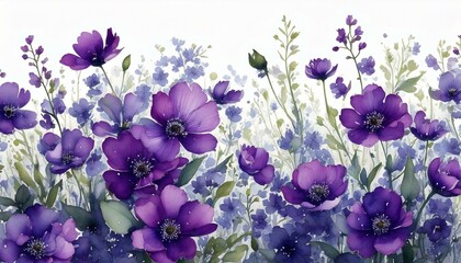 watercolor flowers, hand painting, purple violet