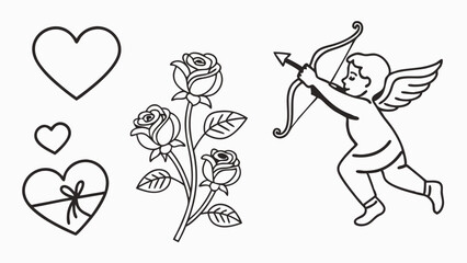 Valentine's Day Line Art: A set of romantic line art illustrations perfect for creating greeting cards, invitations, and other love-themed projects.  