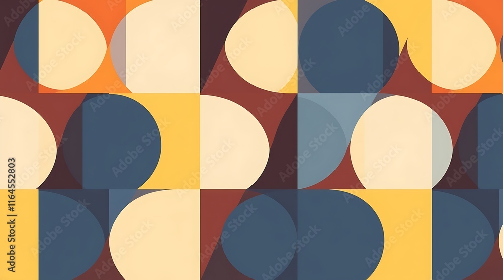 Aufkleber mid-century modern geometric pattern: abstract art featuring overlapping circles and squares in a re