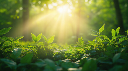 sun shining through the forest
