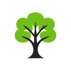 Modern Minimalist Tree with Black Trunk and Green Canopy