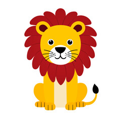 Charming Cartoon Lion with Red Mane and Yellow Fur