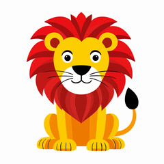 Friendly Cartoon Lion with Bright Red Mane and Yellow Body For Children's Book