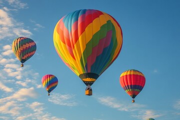Fototapeta premium Colorful hot air balloons soaring in a blue sky during a sunny day
