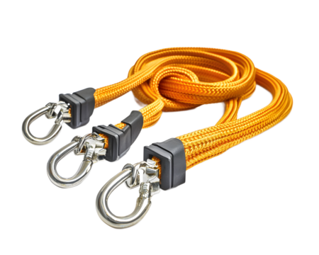 A vibrant set of durable orange bungee cords with clasps, perfect for securing items during transport or outdoor activities. A must-have tool for camping, sports, and home use.