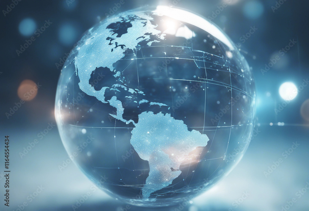 Poster abstract digital globe with global network connections on a white background a technology and intern