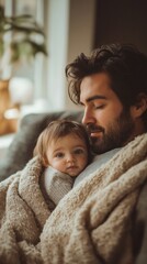 Heartwarming paternal bonding in cozy home setting - capturing intimate moments of family connection