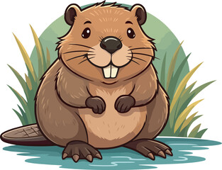 Cute Cartoon Beaver vector and illustration white color Background