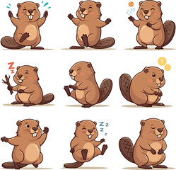 Cute Cartoon Beaver vector and illustration white color Background