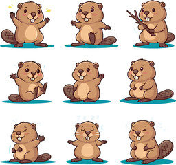 Cute Cartoon Beaver vector and illustration white color Background