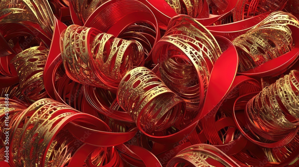 Poster vibrant 3d abstract chinese new year art with interlocking red and gold forms symbolizing unity and 