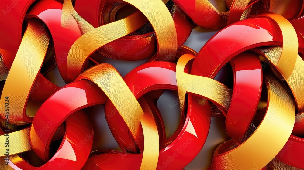Poster vibrant 3d abstract chinese new year art with interlocking red and gold forms symbolizing unity and 