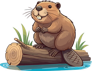 Cute Cartoon Beaver vector and illustration white color Background © Hazerabegum
