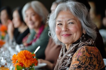Women enjoying a joyful gathering at a stylish event with smiles and vibrant fashion