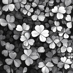 Fototapeta premium Monochrome close-up of numerous clover leaves.