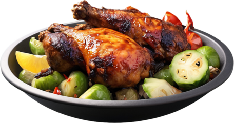 Spicy Jerk Chicken Roasted chicken pieces succulent texture dark, Isolated on Transparent Background PNG Format, AI Generated, Clip Art Cutout Graphics Element Removed