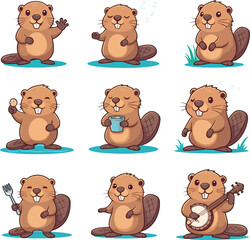 Cute Cartoon Beaver vector and illustration white color Background