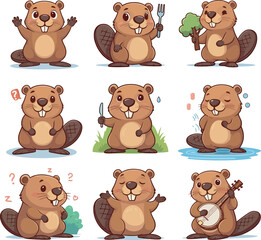 Cute Cartoon Beaver vector and illustration white color Background