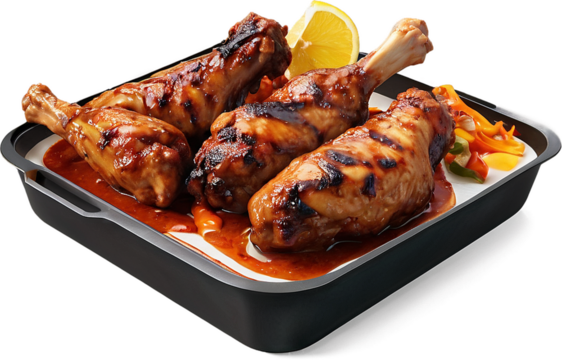 Spicy Jerk Chicken Grilled chicken drumsticks spicy sauce brown, Isolated on Transparent Background PNG Format, AI Generated, Clip Art Cutout Graphics Element Removed