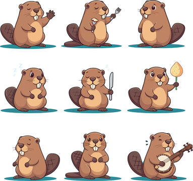 Cute Cartoon Beaver vector and illustration white color Background