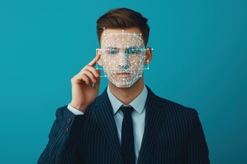 Professional Man with Digital Facial Recognition Technology Concept