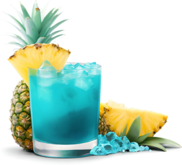 Tropical Storm Cocktail Turquoise Blue Palm tree leaves turquoise blue background, Isolated on Transparent Background PNG Format, AI Generated, Clip Art Cutout Graphics Element Removed
