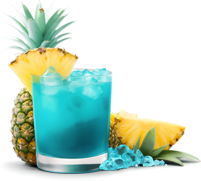 Tropical Storm Cocktail Turquoise Blue Palm tree leaves turquoise blue background, Isolated on Transparent Background PNG Format, AI Generated, Clip Art Cutout Graphics Element Removed