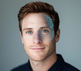 Fototapeta premium Portrait of a Man with Digital Overlay and Innovative Design Elements