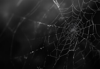 Black marble background with spider web, monochrome, high resolution