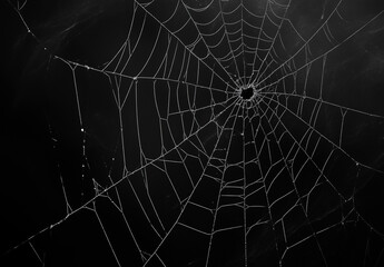 Obraz premium Black marble background with spider web, monochrome, high resolution