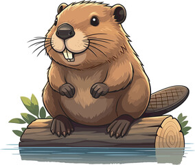 Cute Cartoon Beaver vector and illustration white color Background © Hazerabegum
